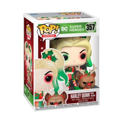 Caja con Harley Qinn con Helper navideños. Funko Pop 357-DC Comics-50656