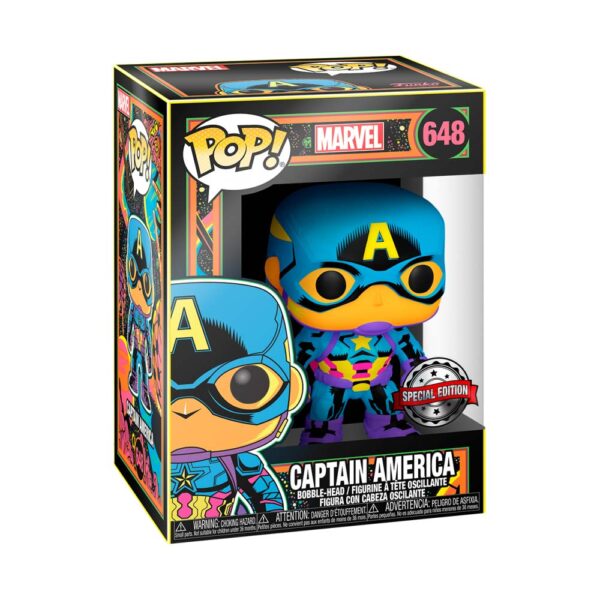 Capitán América Black Light. Exclusivo Funko Pop en caja